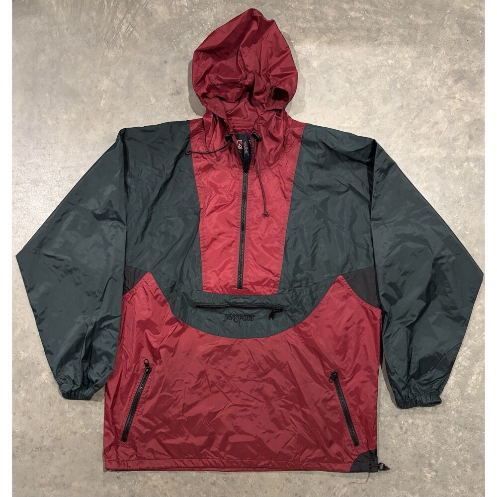Jansport Vintage Y2K Nylon Color Block Windbreaker Rain Jacket Hooded Large